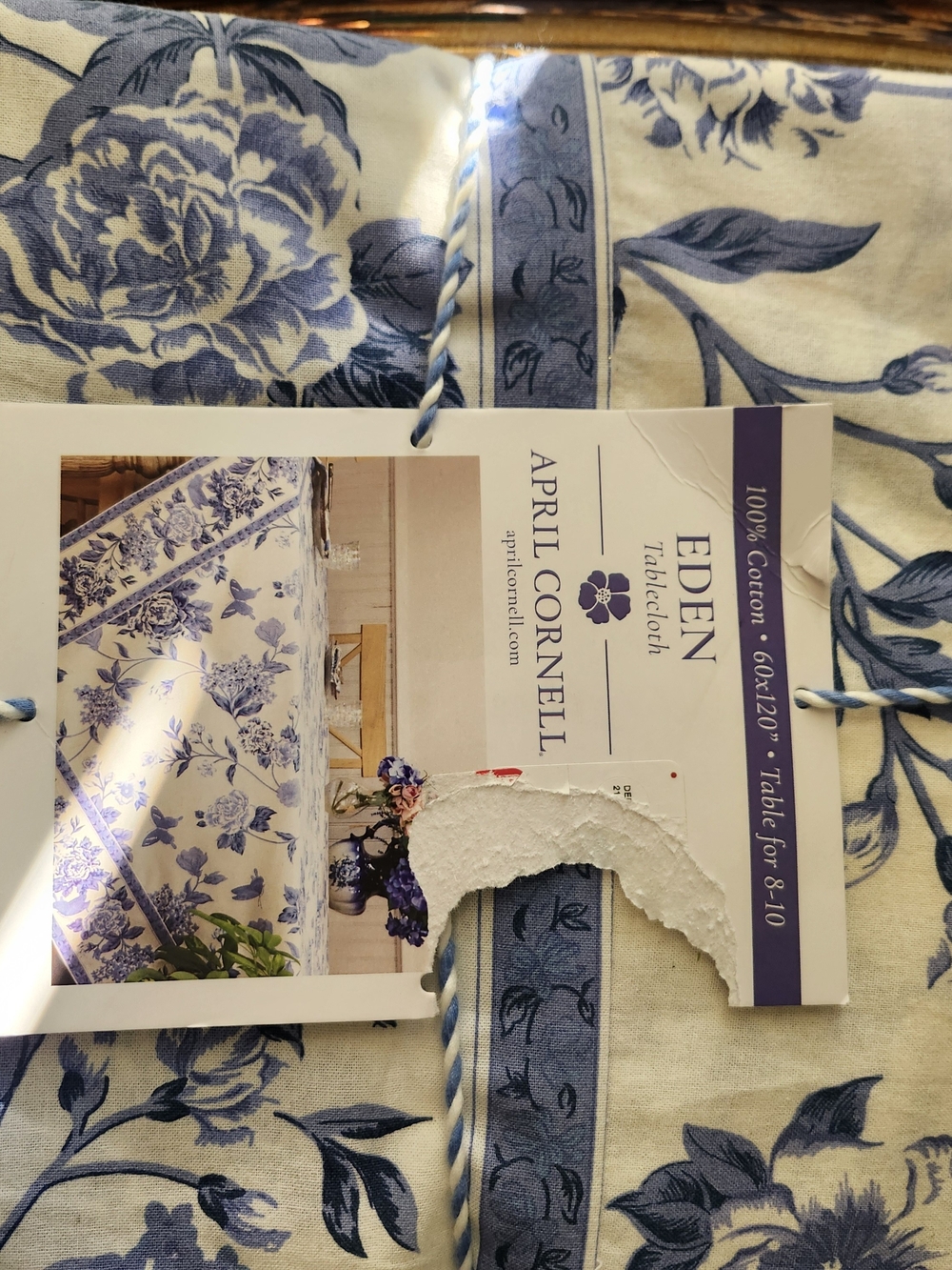 April Cornell Blue Floral Table Linen 60x120 100% Cotton